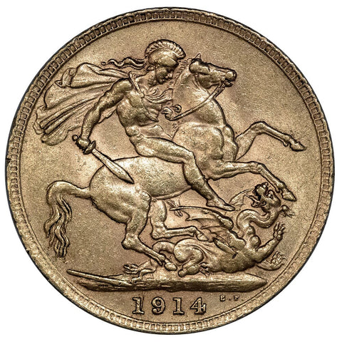 1914 Great Britain George V Gold Sovereign KM.820 - About Uncirculated