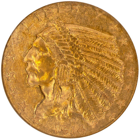 1914-D $2.5 Indian Quarter Eagle Gold Coin - NGC MS 62