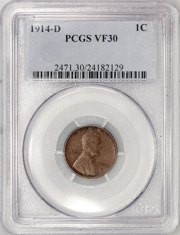 Key-Date 1914-D Lincoln Wheat Cent - PCGS VF 30