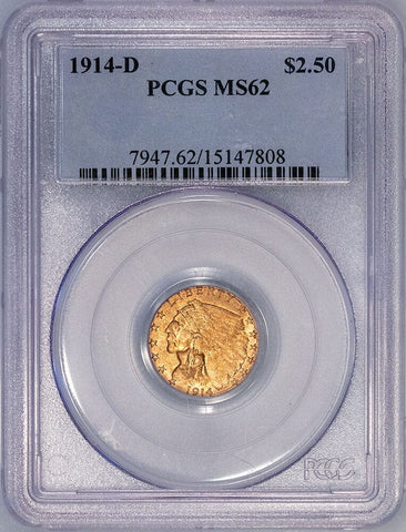 1914-D $2.5 Indian Quarter Eagle Gold Coin - PCGS MS 62