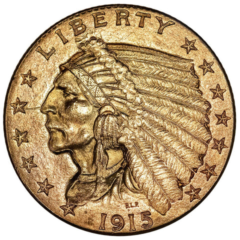 1915 $2.5 Indian Quarter Eagle Gold Coin - About Uncirculated Details (Ex-Jewelry)