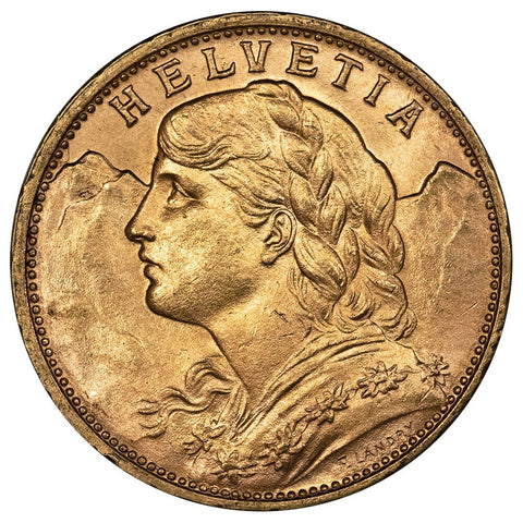 1916-B Swiss Helvetia Gold 20 Francs - Brilliant Uncirculated