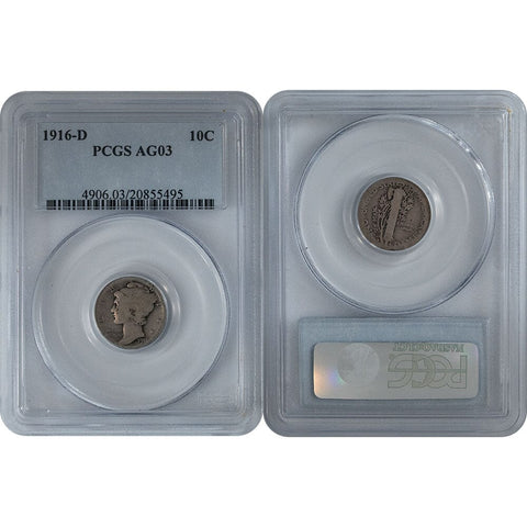 1916-D Mercury Dime - The Key To The Series - PCGS AG 3