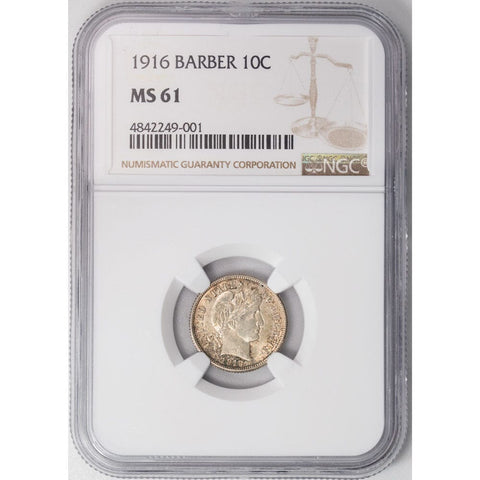 1916 Barber Dime - NGC MS 61 - Brilliant Uncirculated