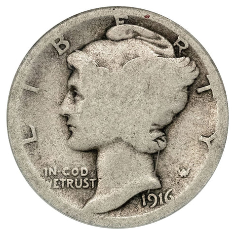 1916-D Mercury Dime - The Key To The Series - ANACS About Good 3