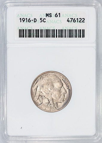 1916-D Buffalo Nickel - ANACS MS 61 - Brilliant Uncirculated