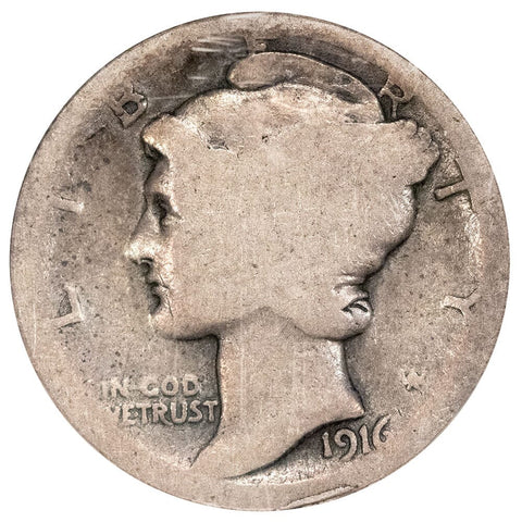 1916-D Mercury Dime - The Key To The Series - About Good