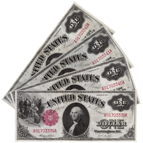Four Consecutive 1917 $1 Legal Tender 'Sawhorse' Notes, Fr. 36 - Extremely Fine