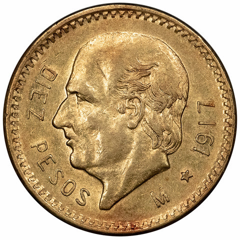 1917 Mexico 10 Peso Gold Coin KM. 473 - Extremely Fine