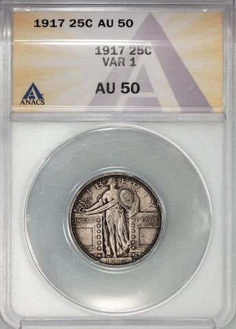 1917 T.1 Standing Liberty Quarter - ANACS AU 50 - About Uncirculated