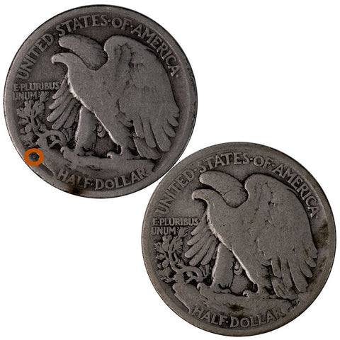 1917-D Obv. and Rev. Mintmark Walking Liberty Half Dollar 2-Coin Set - Very Good Condition (Copy)