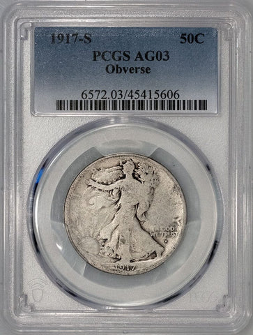 1917-S Obv. Mintmark Walking Liberty Half Dollar - PCGS AG 3 - About Good