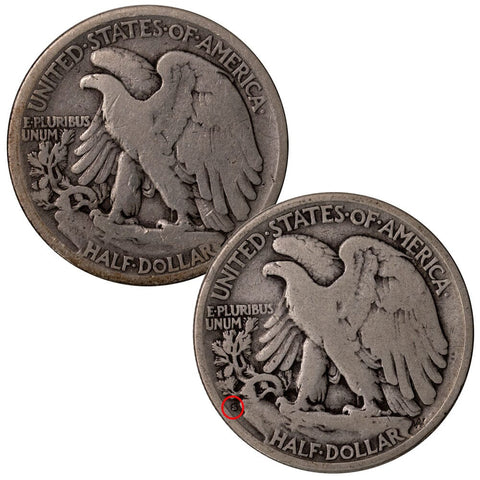 1917-S Obv. and Rev. Mintmark Walking Liberty Half Dollar 2-Coin Set - Very Good Condition