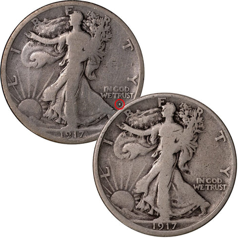1917-S Obv. and Rev. Mintmark Walking Liberty Half Dollar 2-Coin Set - Very Good Condition