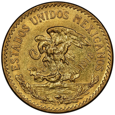 1918 Mexico 20 Peso Gold Coin - KM. 478 - About Uncirculated