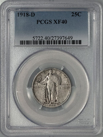 1918-D Standing Liberty Quarter - PCGS XF 40 - Extremely Fine