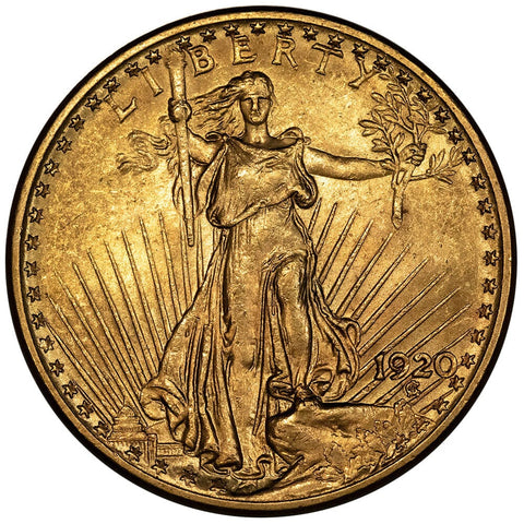 1920 $20 Saint Gaudens Double Eagle Gold Coin - About Uncirculated