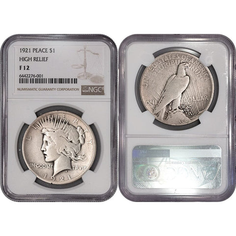 1921 High Relief Peace Dollar - NGC F 12 - Fine