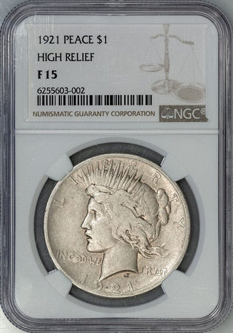 1921 High Relief Peace Dollar - NGC F 15 - Fine+