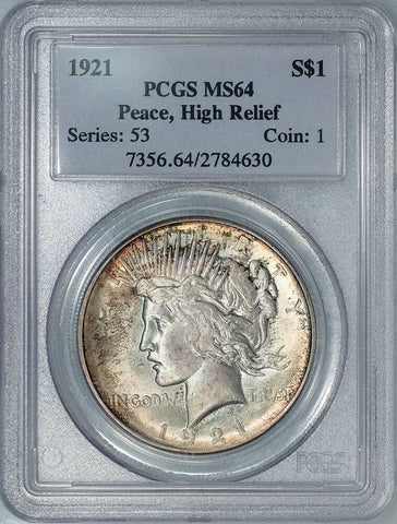 1921 High Relief Peace Dollar - PCGS MS 64 - Choice Brilliant Uncirculated