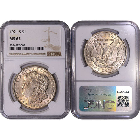 1921-S  Morgan Dollar - NGC MS 62 - Choice Brilliant Uncirculated