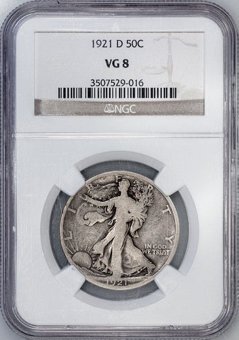 Key-Date 1921-D Walking Liberty Half Dollar - NGC VG 8