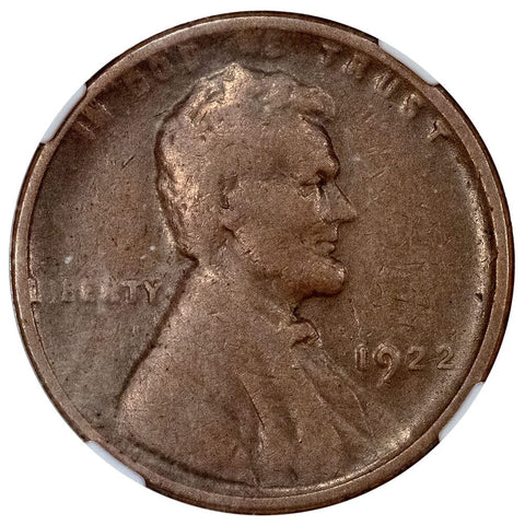 1922 No D Weak Reverse Lincoln Wheat Cent - NGC VF 20 BN