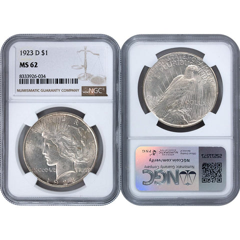1923-D Peace Dollar - NGC MS 62 - Choice Brilliant Uncirculated