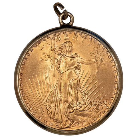 1923-D $20 Saint Gauden's Double Eagle - PQ Brilliant Uncirculated in 14K Bezel