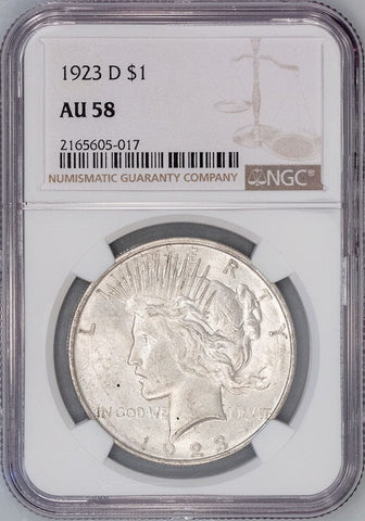 1923-D Peace Dollar - NGC AU 58 - Choice About Uncirculated