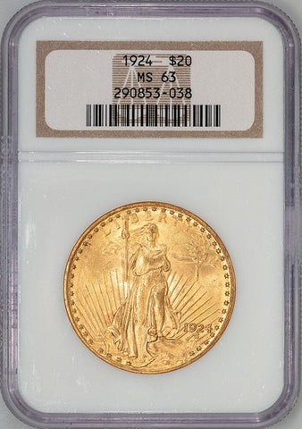 1924 $20 Saint Gaudens Double Eagle Gold Coin - NGC MS 63 - Choice Uncirculated