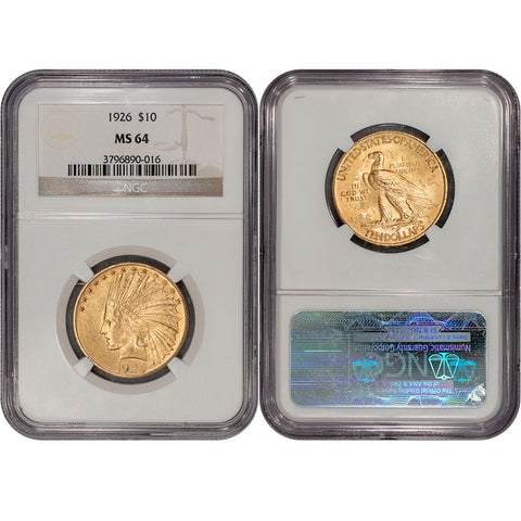 1926 $10 Indian Gold Coin - NGC MS 64 - Choice Brilliant Uncirculated