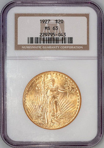 1927 $20 Saint Gaudens Double Eagle Gold Coin - NGC MS 63 - Choice Uncirculated