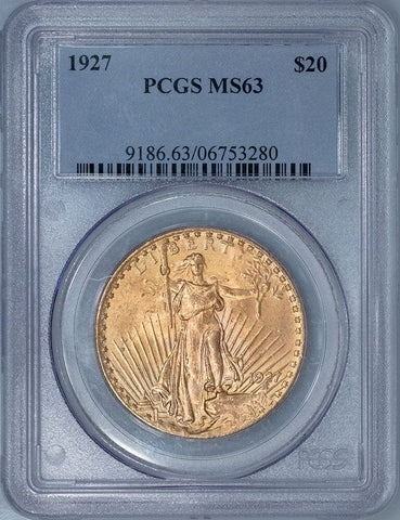 1927 $20 Saint Gaudens Double Eagle Gold Coin - PCGS MS 63 - Choice Uncirculated