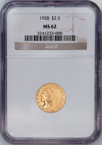 1928 $2.5 Indian Quarter Eagle Gold Coin - NGC MS 62