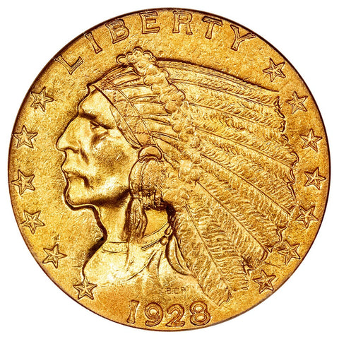 1928 $2.5 Indian Quarter Eagle Gold Coin - NGC MS 62