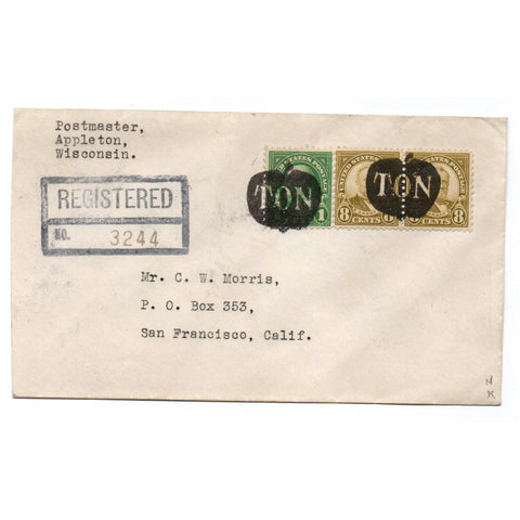 1928 Appleton WI Apple Rebus Fancy Cancel Registered Cover 8c Grant Pair 17c