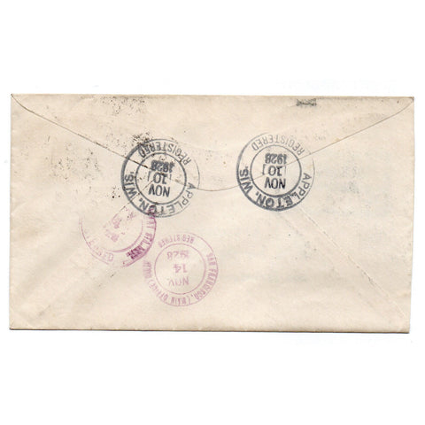 1928 Appleton WI Apple Rebus Fancy Cancel Registered Cover 8c Grant Pair 17c