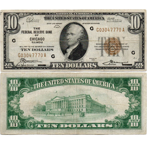 1929 $10 Chicago Federal Reserve Bank Note Fr.1860-G - Very Fine