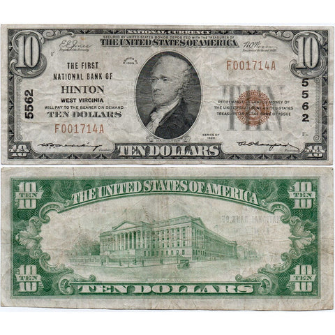 1929 T.1 $10 First National Bank of Hinton, WV Charter 5562 - Very Fine