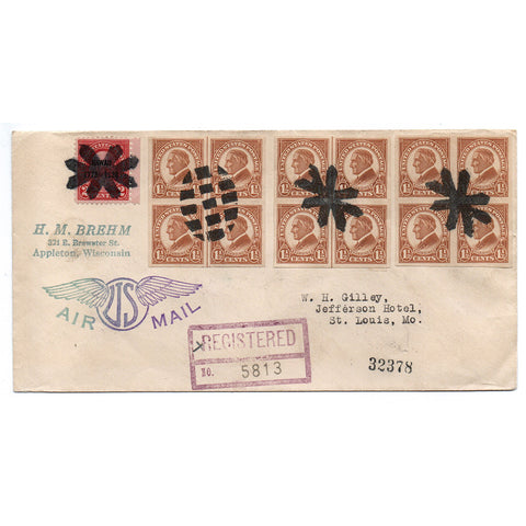 1929 Appleton WI Registered Air Mail Cover 20c Rate Hawaii Scott 647 Harding