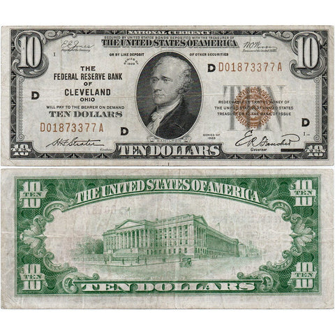 1929 $10 Cleveland Federal Reserve Bank Note Fr. 1860-D - Very Fine