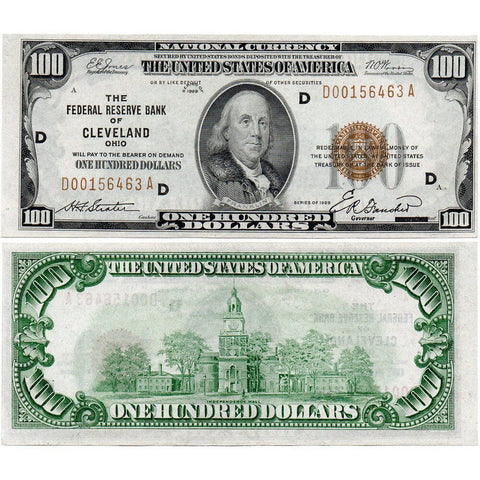 1929 $100 Federal Reserve National Bank Note, Cleveland Fr. 1890-D - Crisp Uncirculated