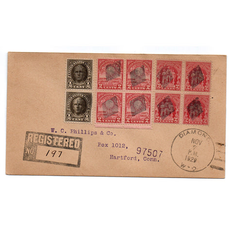 1929 Diamond WY Registered Cover 17c Rate Edison Fallen Timbers Blocks DPO