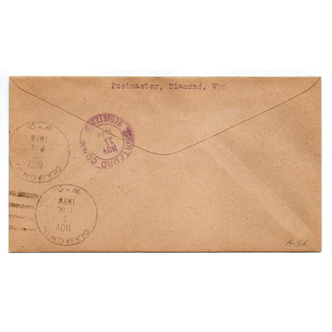 1929 Diamond WY Registered Cover 17c Rate Edison Fallen Timbers Blocks DPO