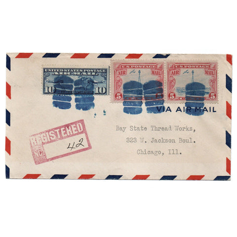 1929 Pacolet Mills SC Registered Air Mail Cover 20c Rate Scott C10 Pair C11