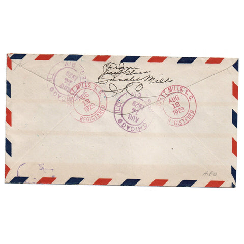 1929 Pacolet Mills SC Registered Air Mail Cover 20c Rate Scott C10 Pair C11