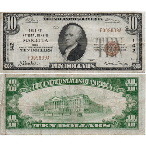 1929 T.1 $10 First National Bank of Marietta, OH Charter 142 - Very Fine