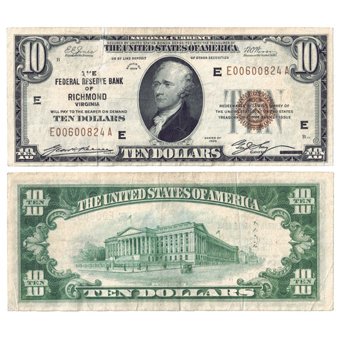 1929 $10 Richmond Federal Reserve Bank Note Fr.1860-E - Very Fine