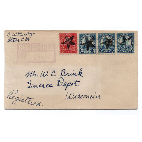 1930 Alton NH Registered Cover 17c Exact Rate 5-Point Star Fancy Cancel 5c Roosevelt